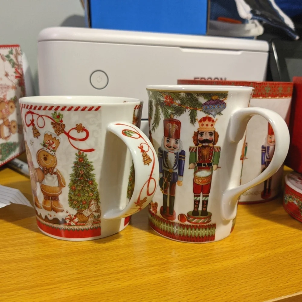 Lot Of 2 - Festive Nutcracker and Gingerbread Mug Set - Picture 1 of 3